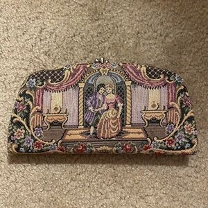 Vintage-Inspired Multicolor Tapestry Clutch